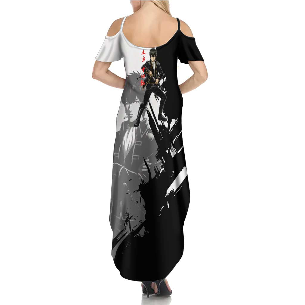 Toshiro Hijikata Family Matching Summer Maxi Dress and Hawaiian Shirt Dark Shinsengumi Ink Style