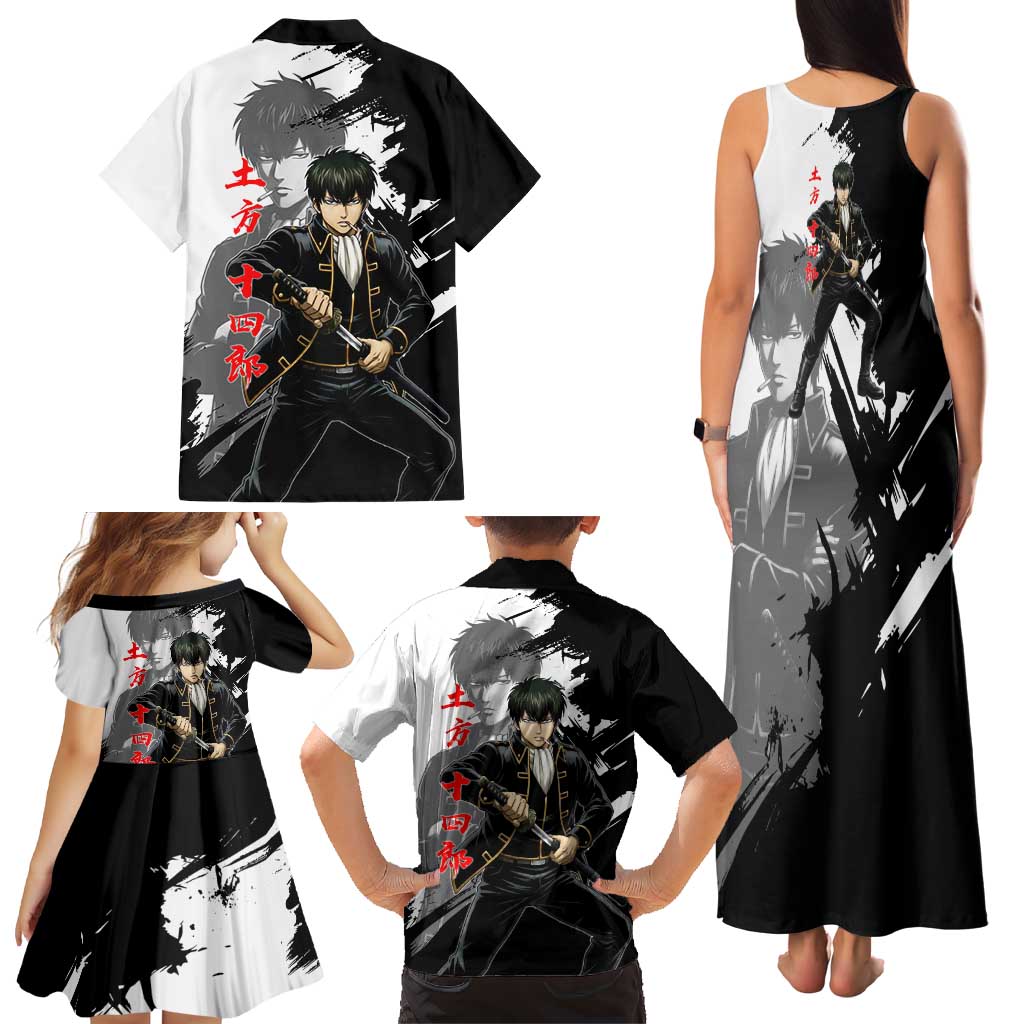Toshiro Hijikata Family Matching Tank Maxi Dress and Hawaiian Shirt Dark Shinsengumi Ink Style