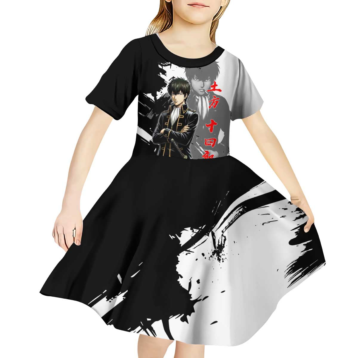 Toshiro Hijikata Kid Short Sleeve Dress Dark Shinsengumi Ink Style