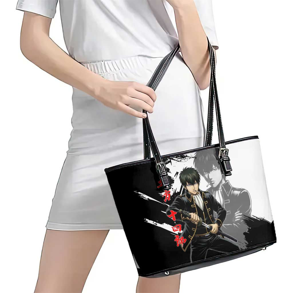 Toshiro Hijikata Leather Tote Bag Dark Shinsengumi Ink Style