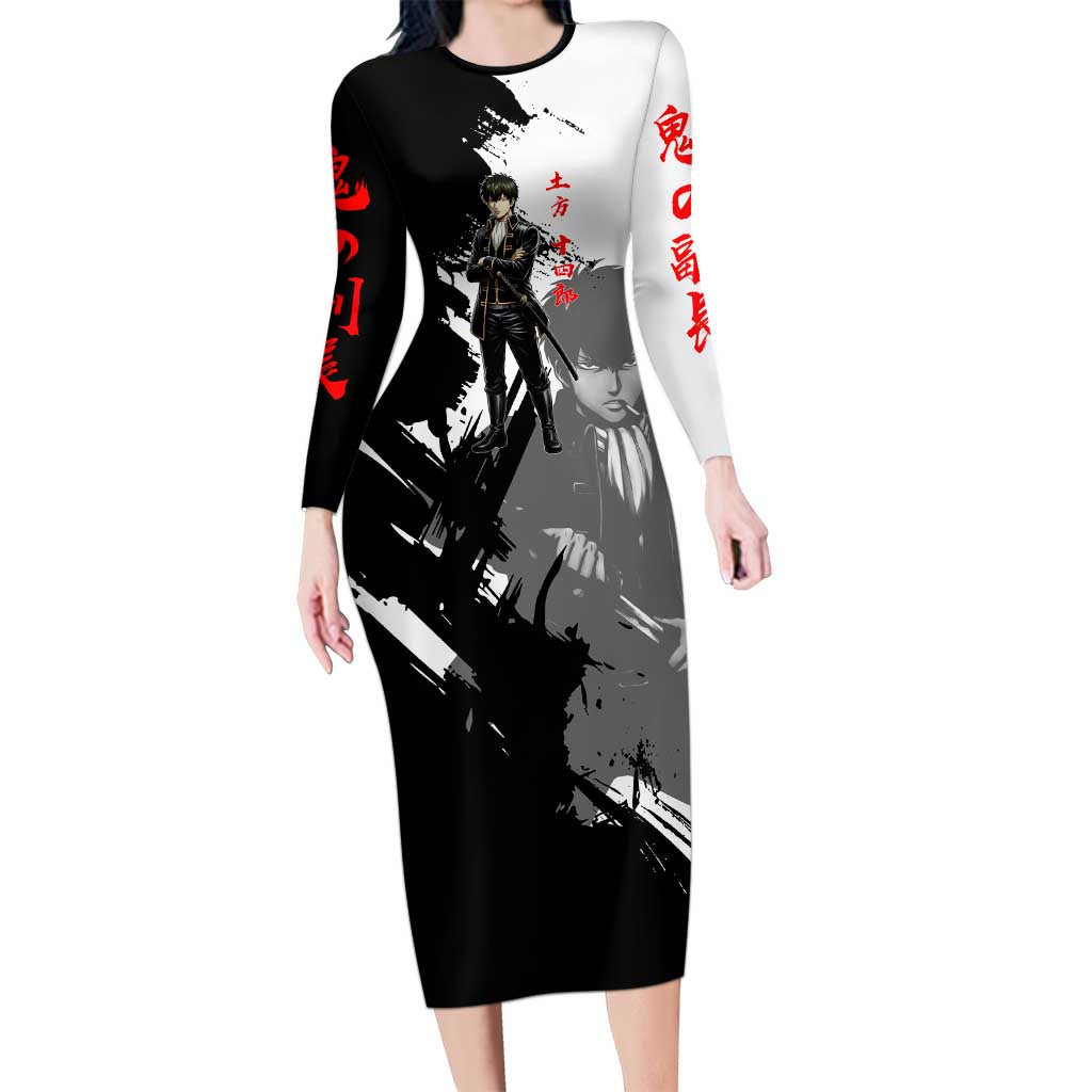 Toshiro Hijikata Long Sleeve Bodycon Dress Dark Shinsengumi Ink Style
