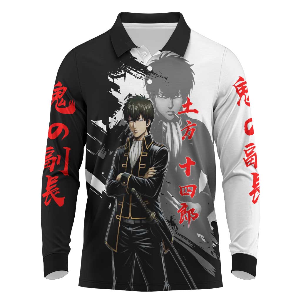 Toshiro Hijikata Long Sleeve Polo Shirt Dark Shinsengumi Ink Style