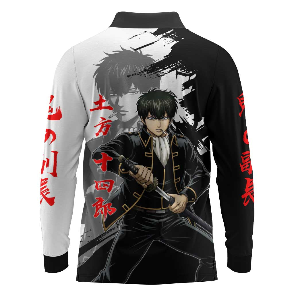 Toshiro Hijikata Long Sleeve Polo Shirt Dark Shinsengumi Ink Style