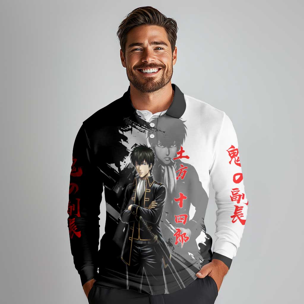 Toshiro Hijikata Long Sleeve Polo Shirt Dark Shinsengumi Ink Style