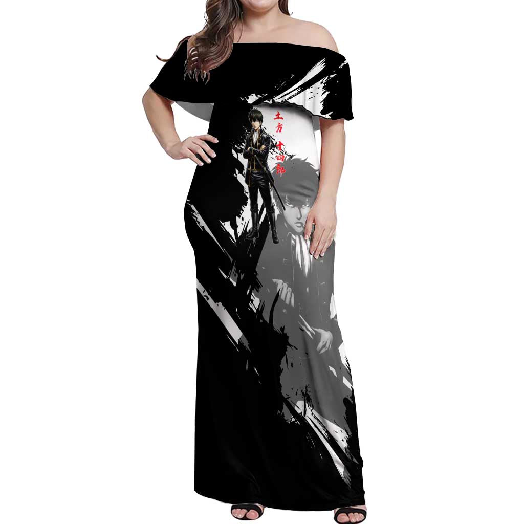 Toshiro Hijikata Off Shoulder Maxi Dress Dark Shinsengumi Ink Style