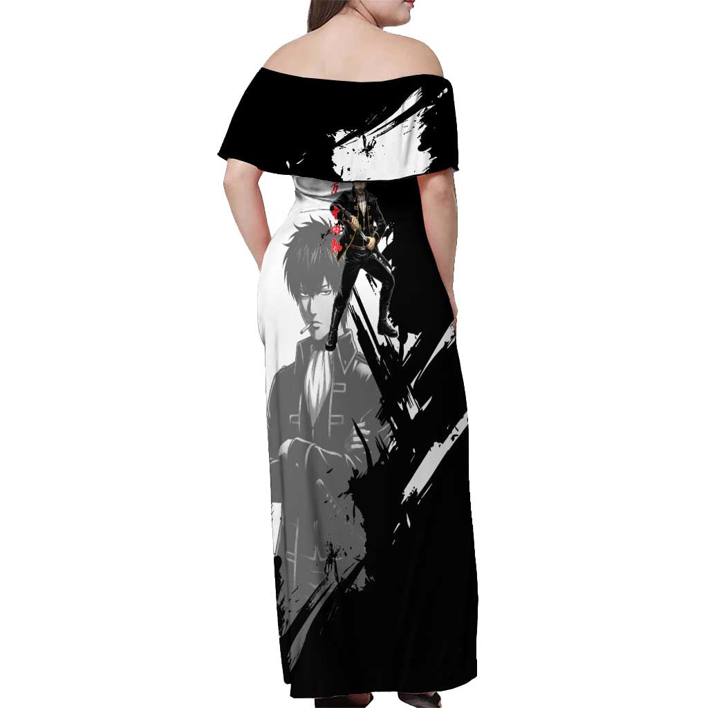 Toshiro Hijikata Off Shoulder Maxi Dress Dark Shinsengumi Ink Style