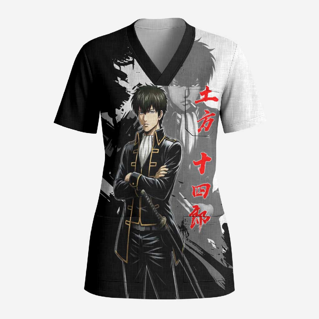 Toshiro Hijikata Scrub Top Dark Shinsengumi Ink Style