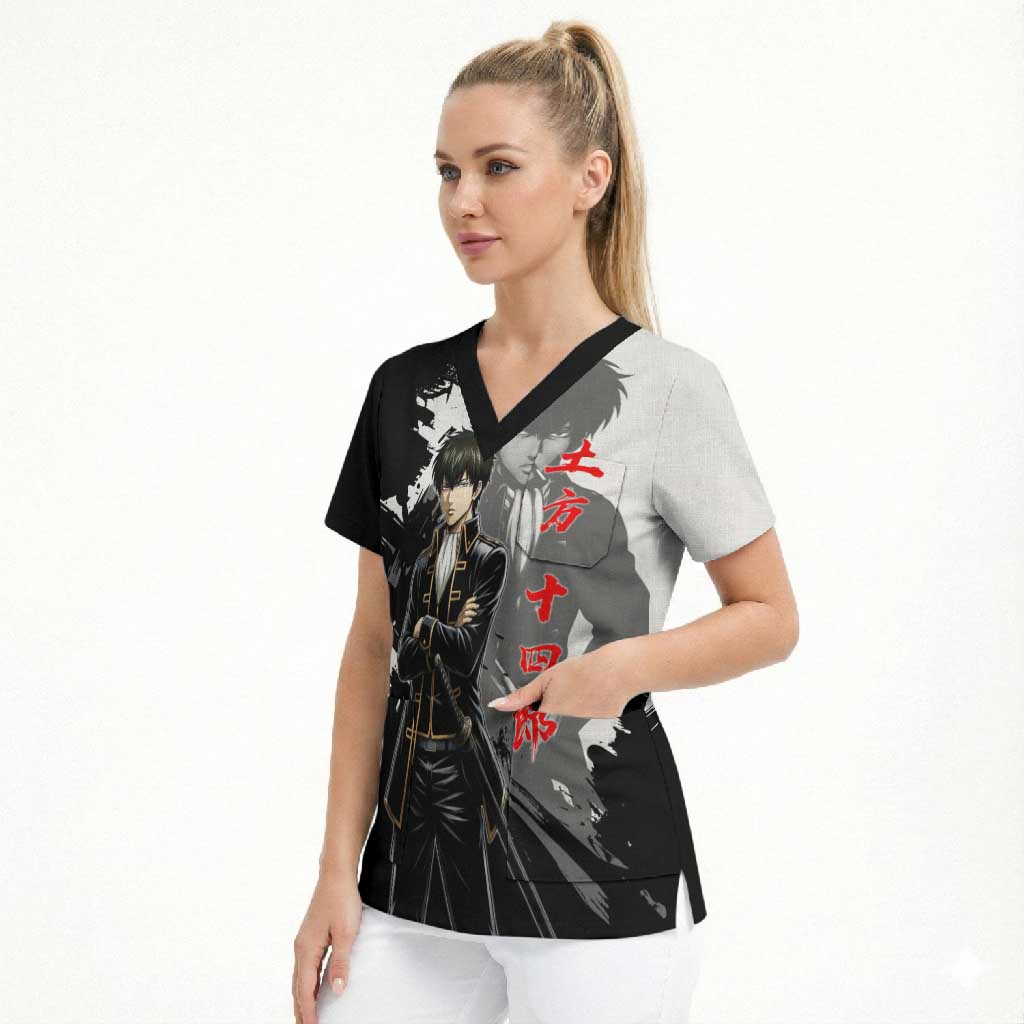Toshiro Hijikata Scrub Top Dark Shinsengumi Ink Style
