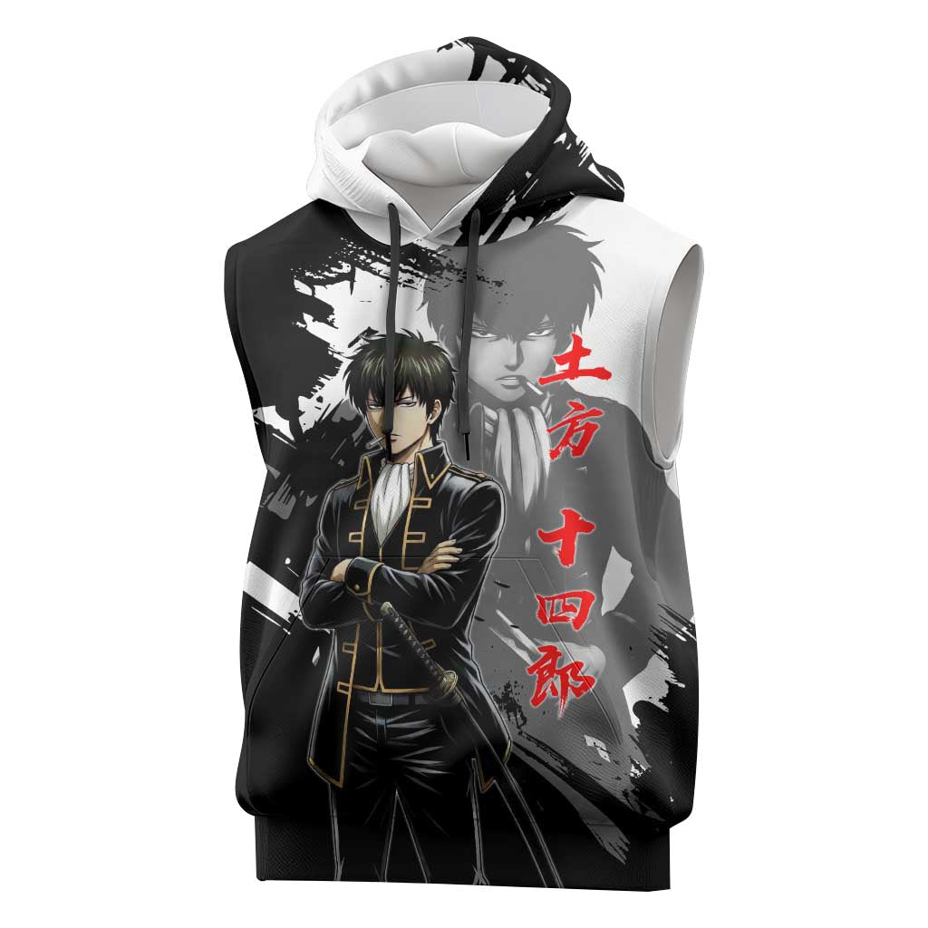 Toshiro Hijikata Sleeveless Hoodie Dark Shinsengumi Ink Style