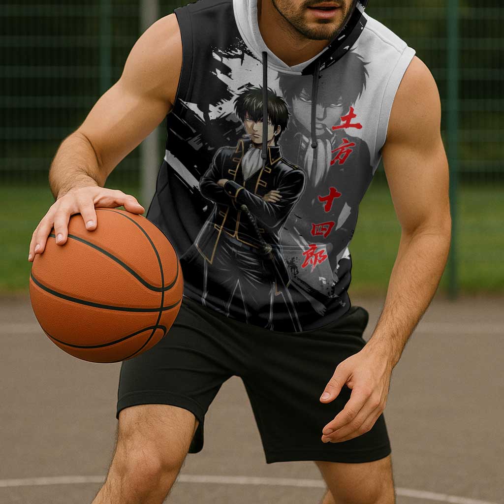 Toshiro Hijikata Sleeveless Hoodie Dark Shinsengumi Ink Style