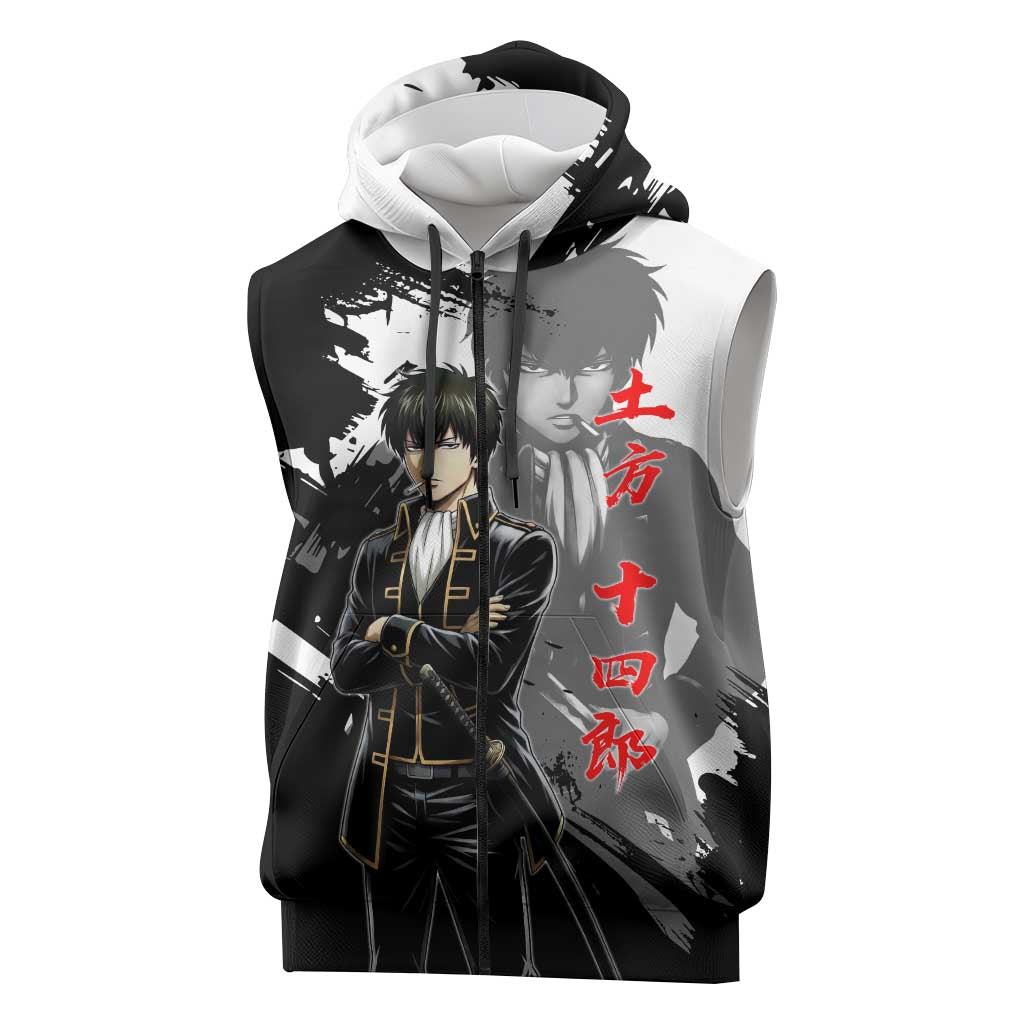 Toshiro Hijikata Sleeveless Zip Hoodie Dark Shinsengumi Ink Style