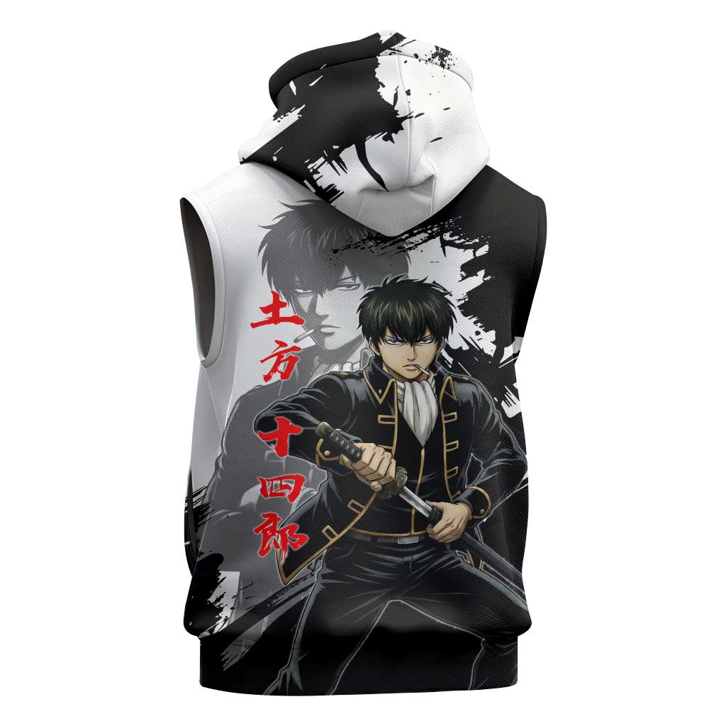 Toshiro Hijikata Sleeveless Zip Hoodie Dark Shinsengumi Ink Style