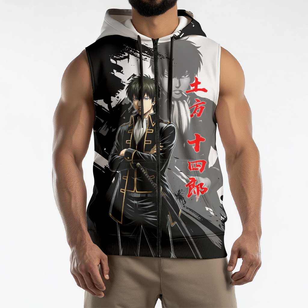 Toshiro Hijikata Sleeveless Zip Hoodie Dark Shinsengumi Ink Style