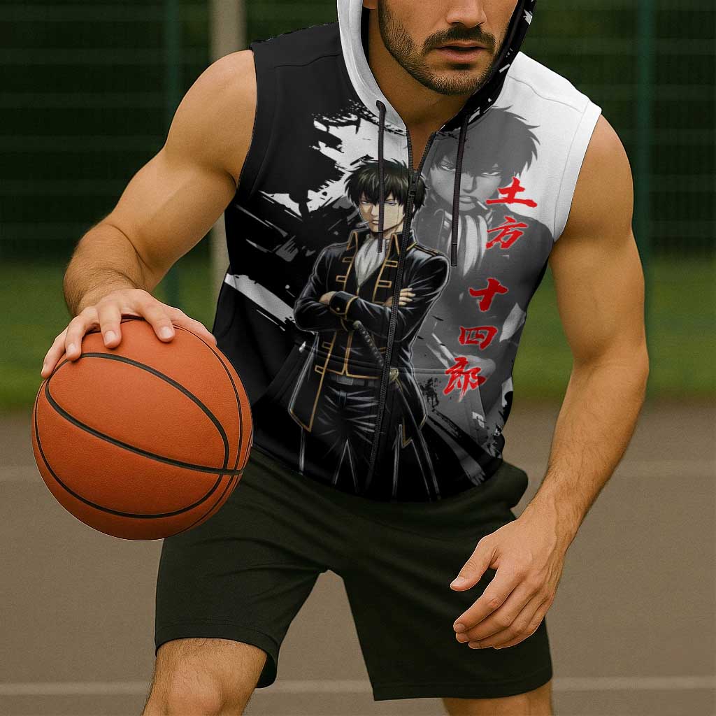 Toshiro Hijikata Sleeveless Zip Hoodie Dark Shinsengumi Ink Style