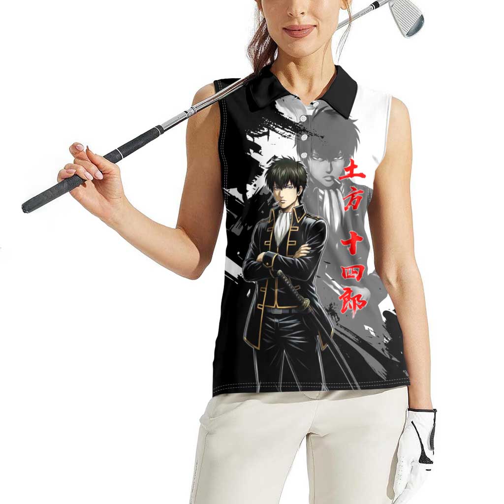 Toshiro Hijikata Women Sleeveless Polo Shirt Dark Shinsengumi Ink Style