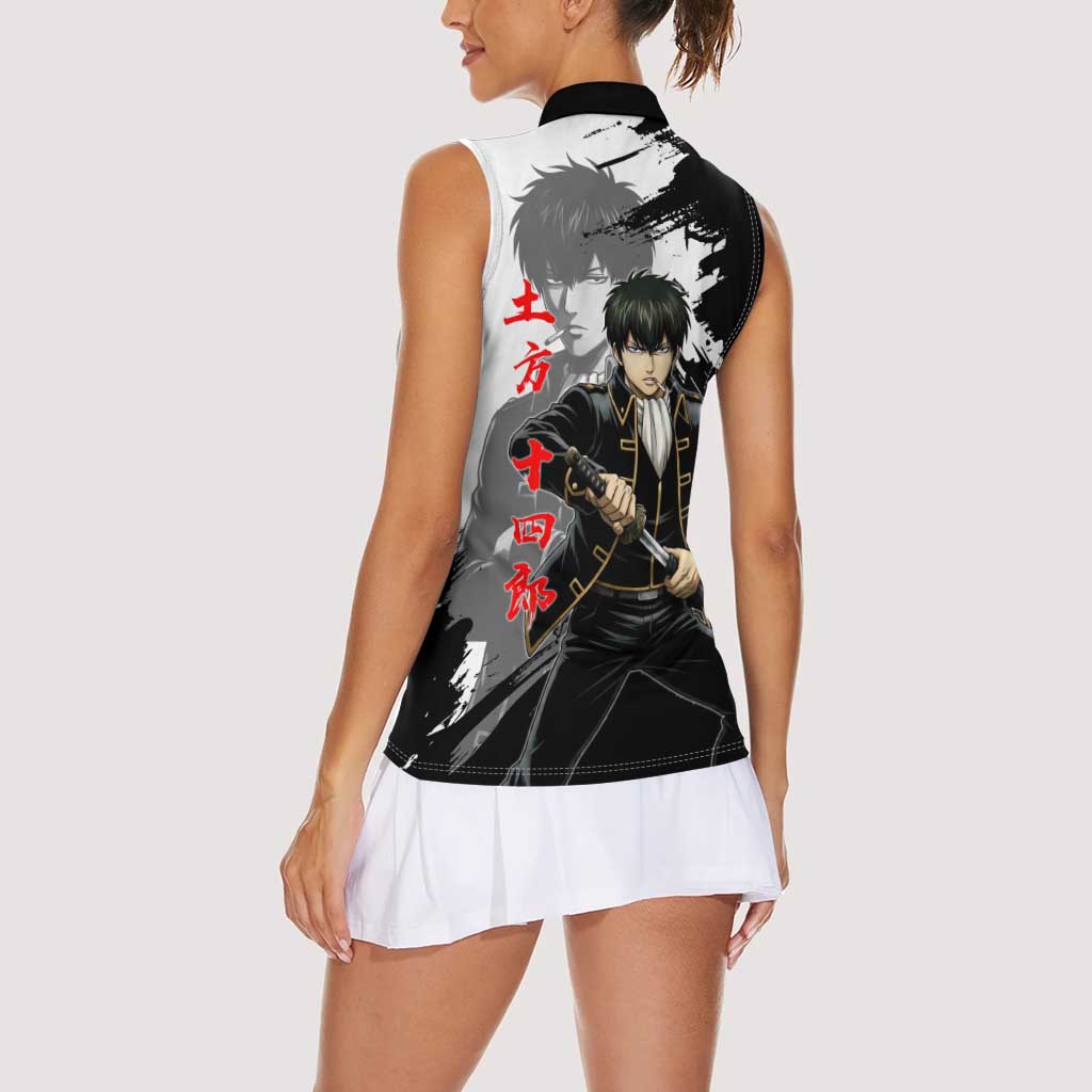 Toshiro Hijikata Women Sleeveless Polo Shirt Dark Shinsengumi Ink Style