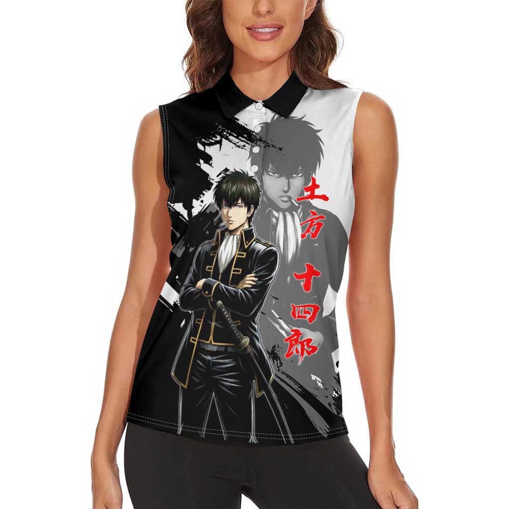 Toshiro Hijikata Women Sleeveless Polo Shirt Dark Shinsengumi Ink Style