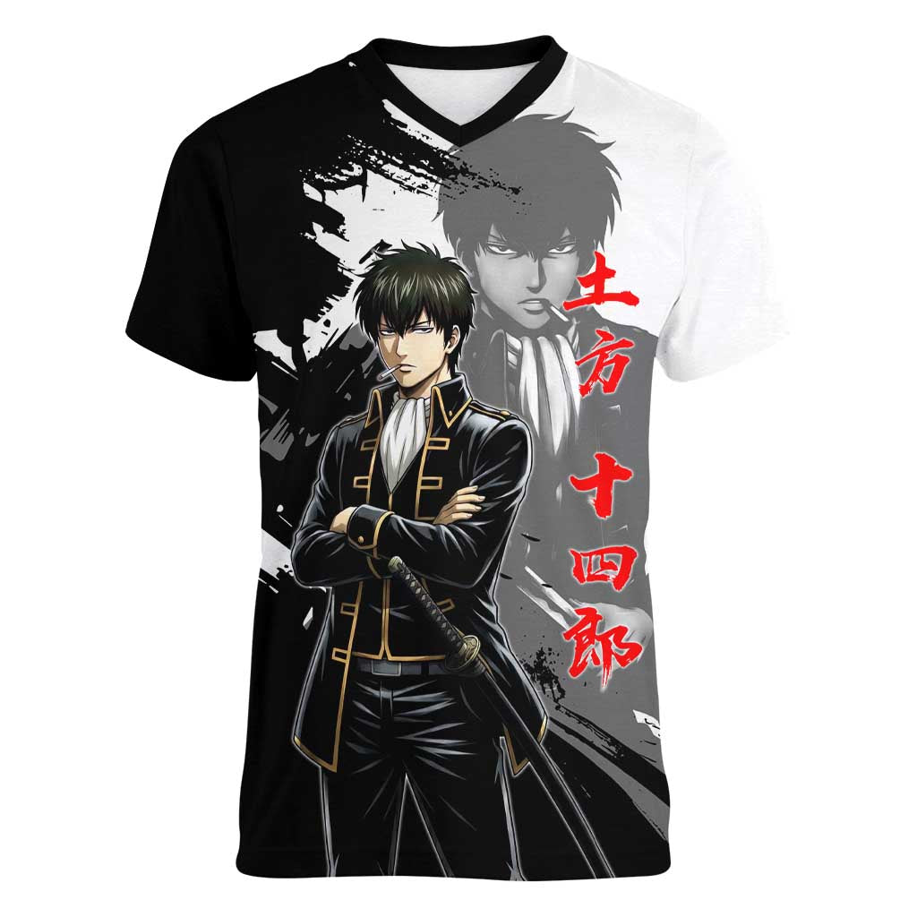 Toshiro Hijikata Women V-Neck T-Shirt Dark Shinsengumi Ink Style
