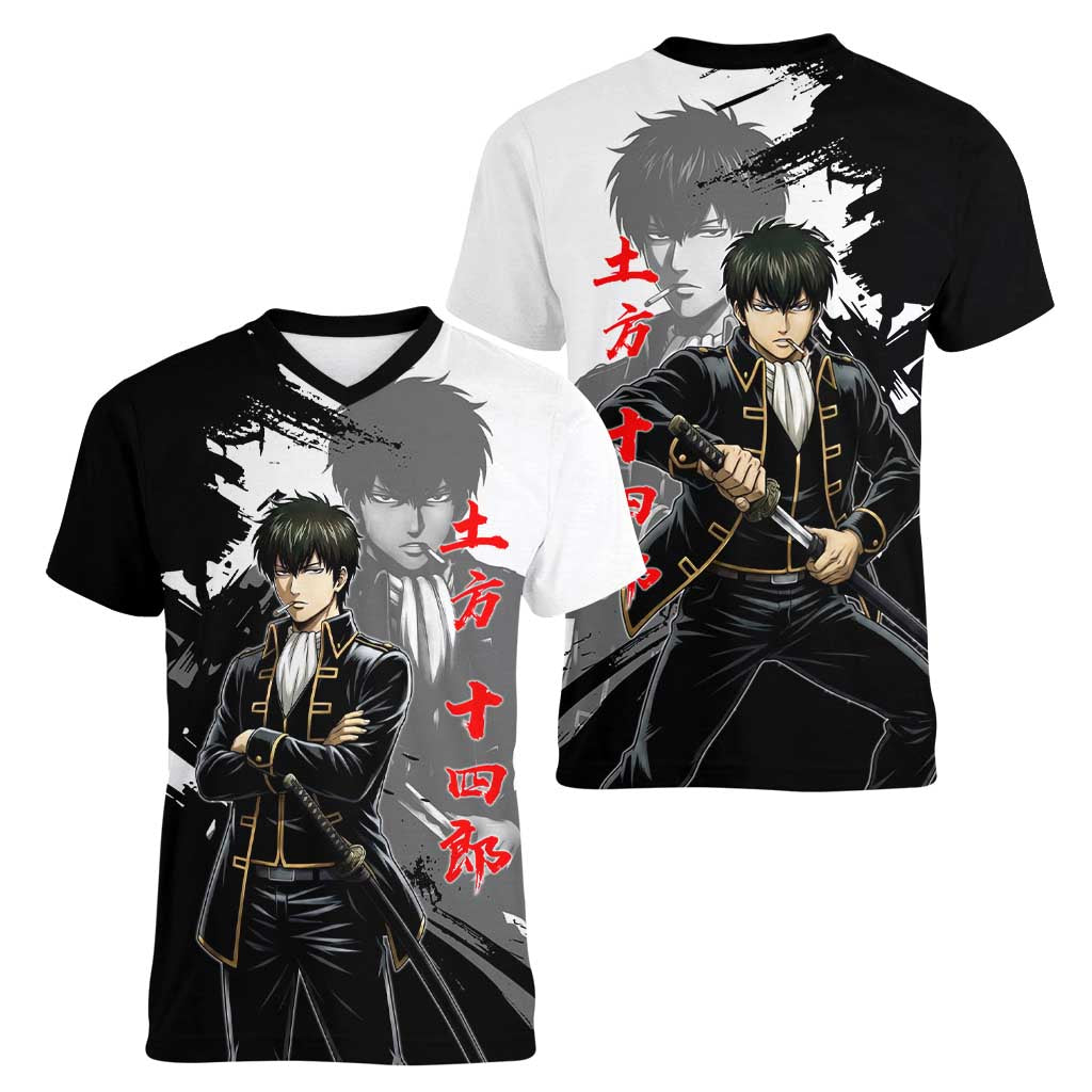 Toshiro Hijikata Women V-Neck T-Shirt Dark Shinsengumi Ink Style