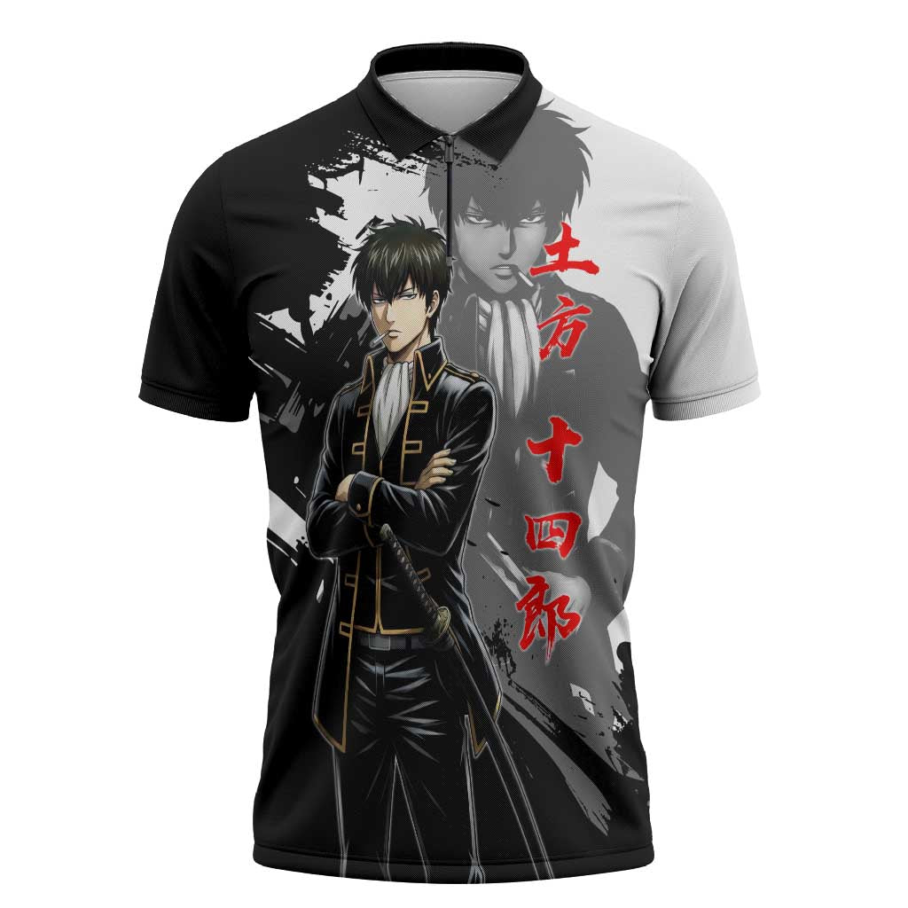 Toshiro Hijikata Zipper Polo Shirt Dark Shinsengumi Ink Style