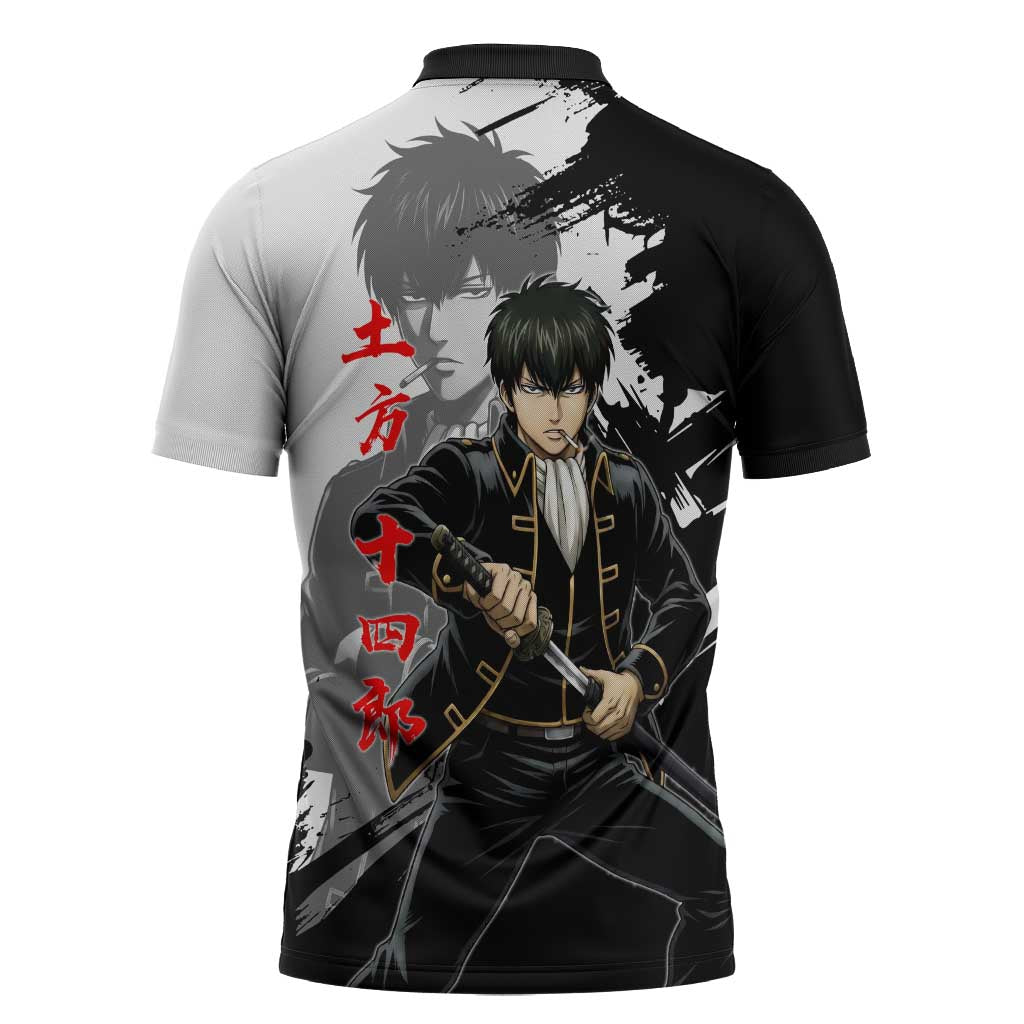 Toshiro Hijikata Zipper Polo Shirt Dark Shinsengumi Ink Style