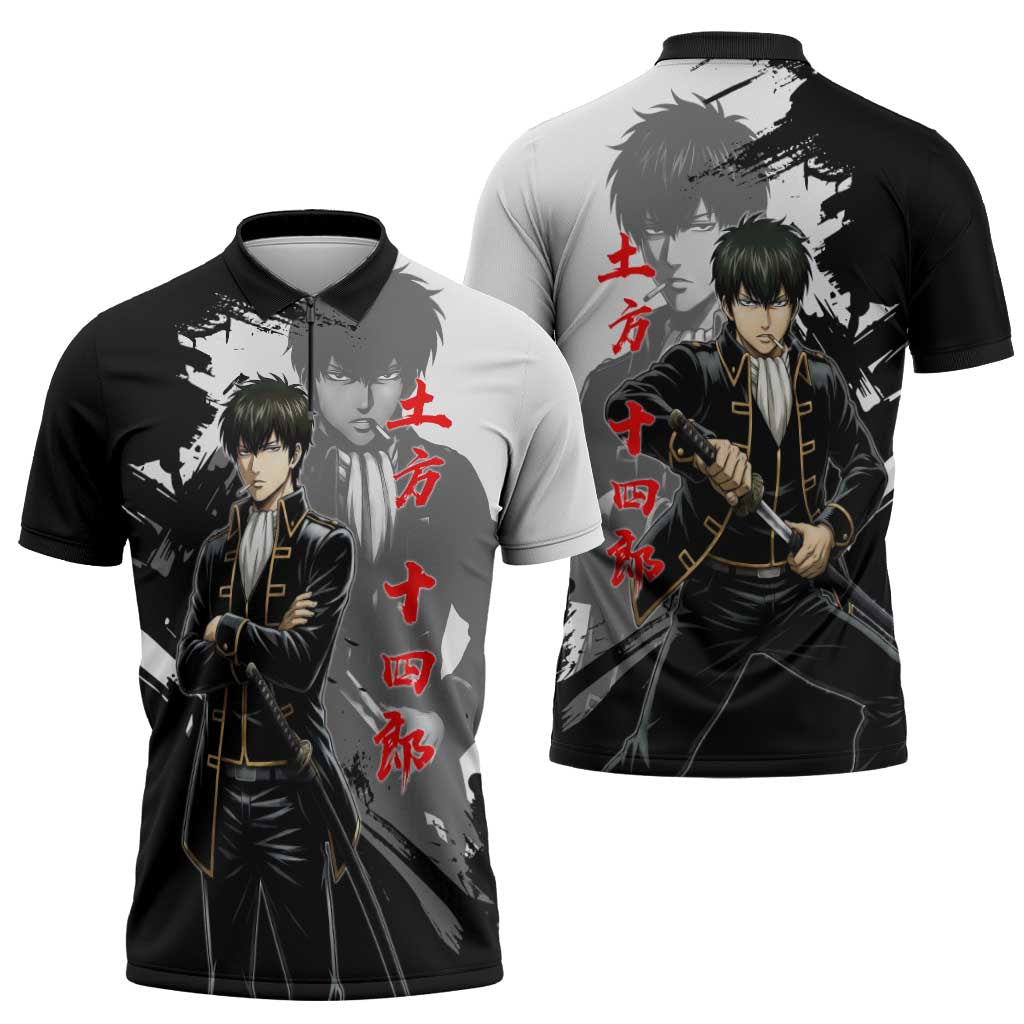 Toshiro Hijikata Zipper Polo Shirt Dark Shinsengumi Ink Style