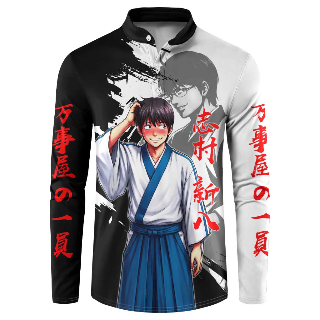 Shinpachi Shimura Button Sweatshirt Classic Comedy Samurai Ink Style