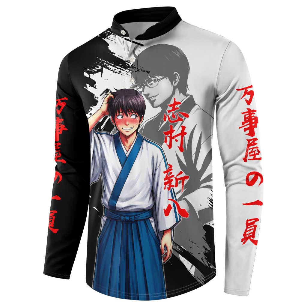 Shinpachi Shimura Button Sweatshirt Classic Comedy Samurai Ink Style