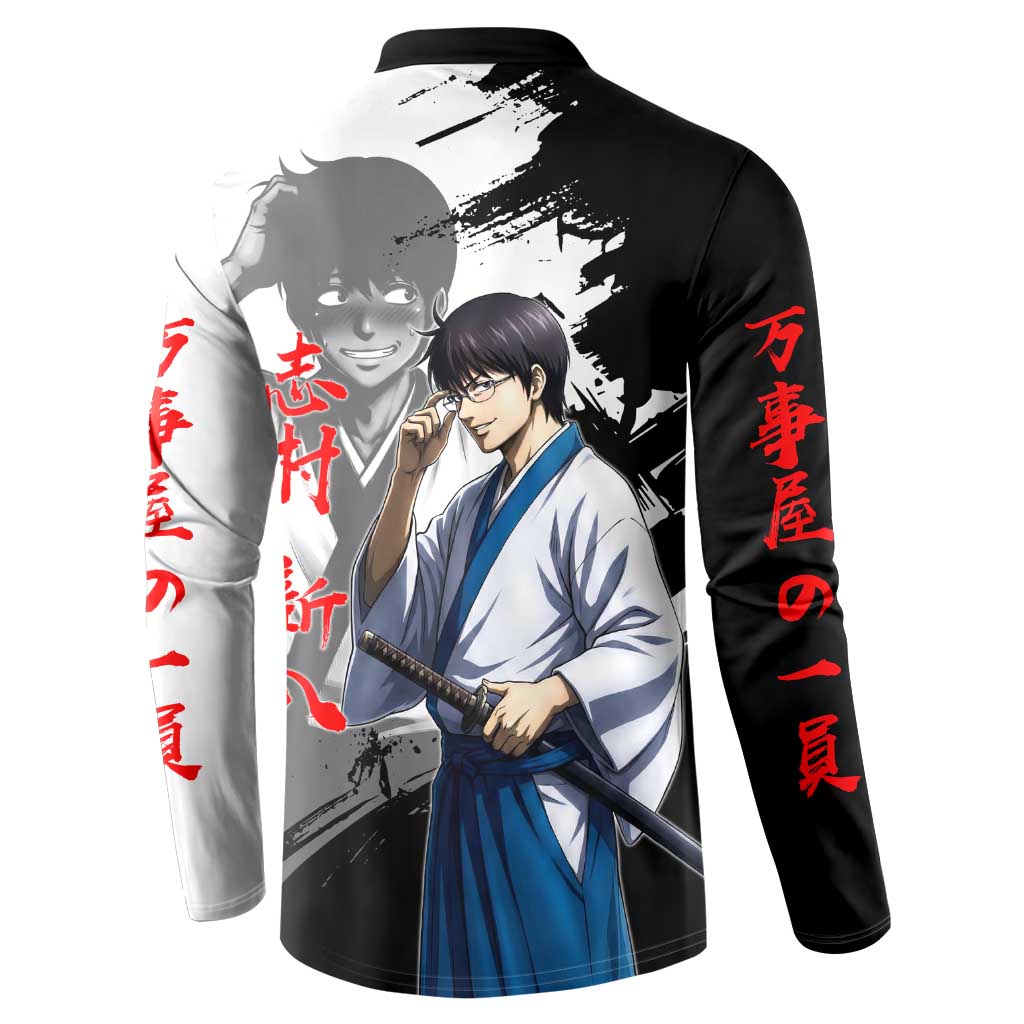 Shinpachi Shimura Button Sweatshirt Classic Comedy Samurai Ink Style
