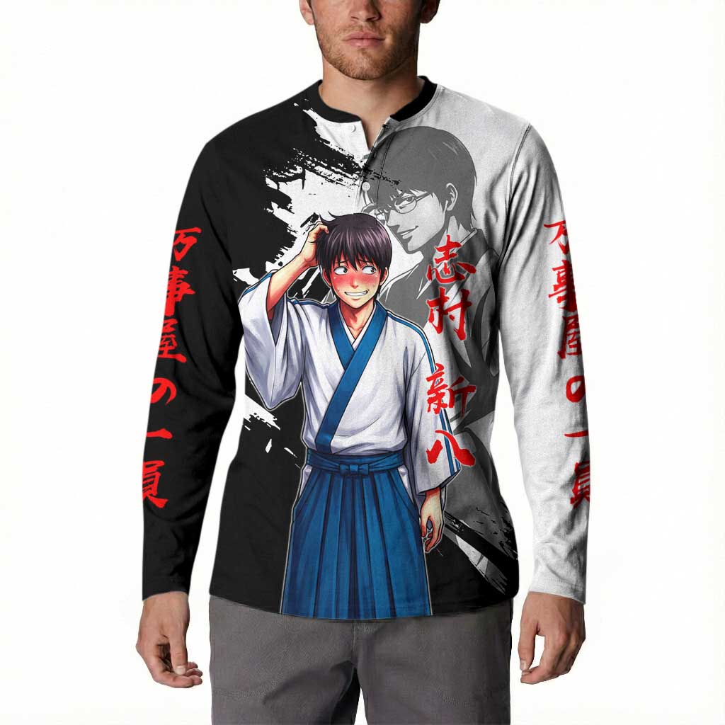 Shinpachi Shimura Button Sweatshirt Classic Comedy Samurai Ink Style