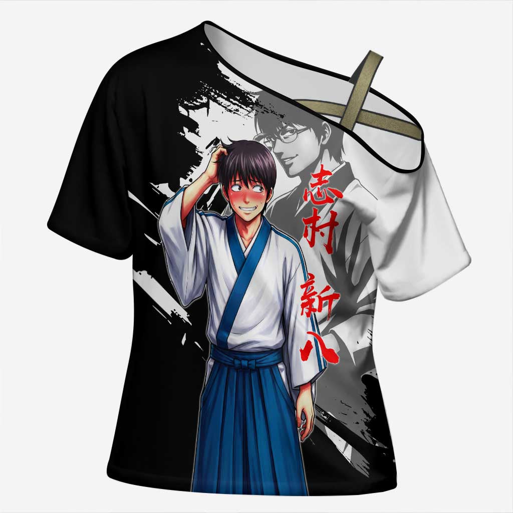 Shinpachi Shimura Cross Shoulder Shirt Classic Comedy Samurai Ink Style
