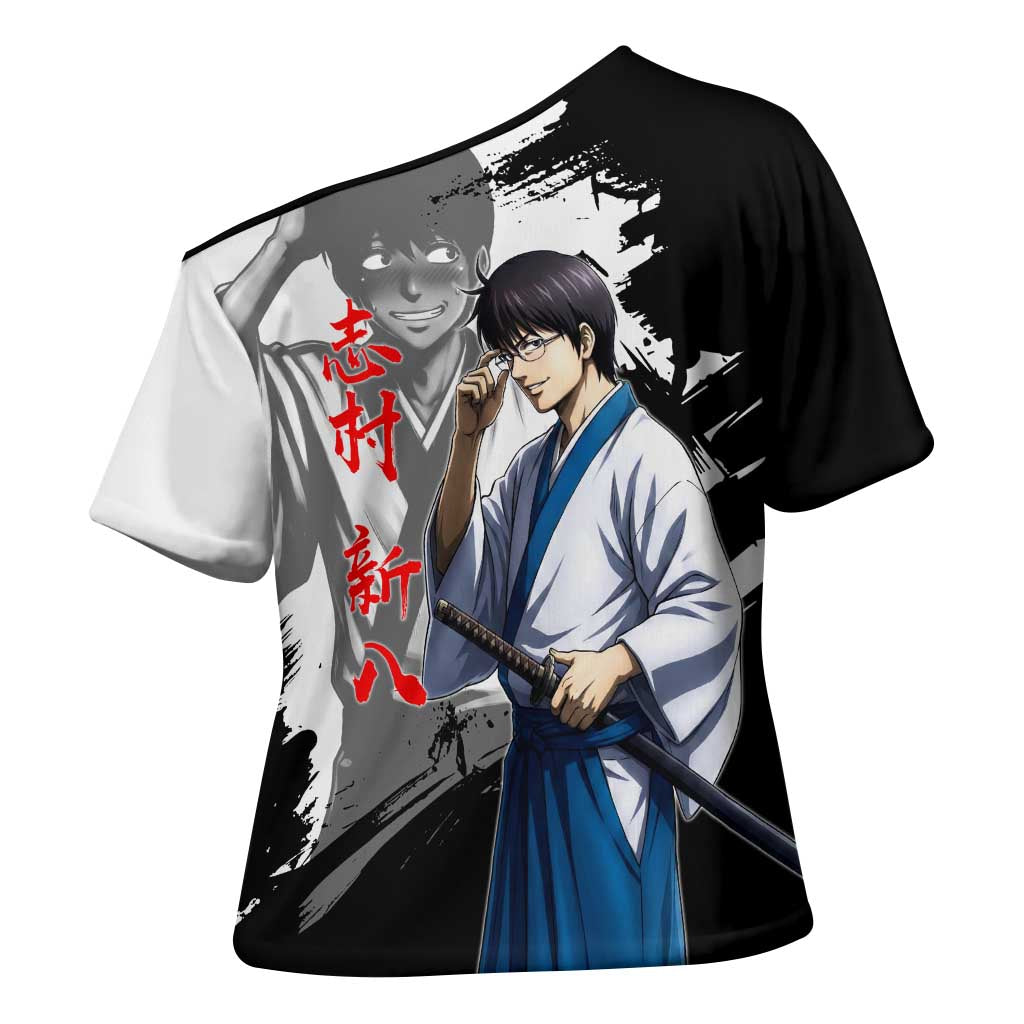 Shinpachi Shimura Cross Shoulder Shirt Classic Comedy Samurai Ink Style