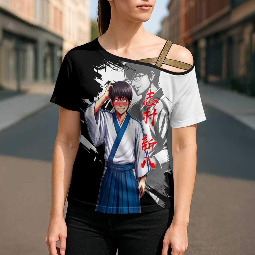 Shinpachi Shimura Cross Shoulder Shirt Classic Comedy Samurai Ink Style