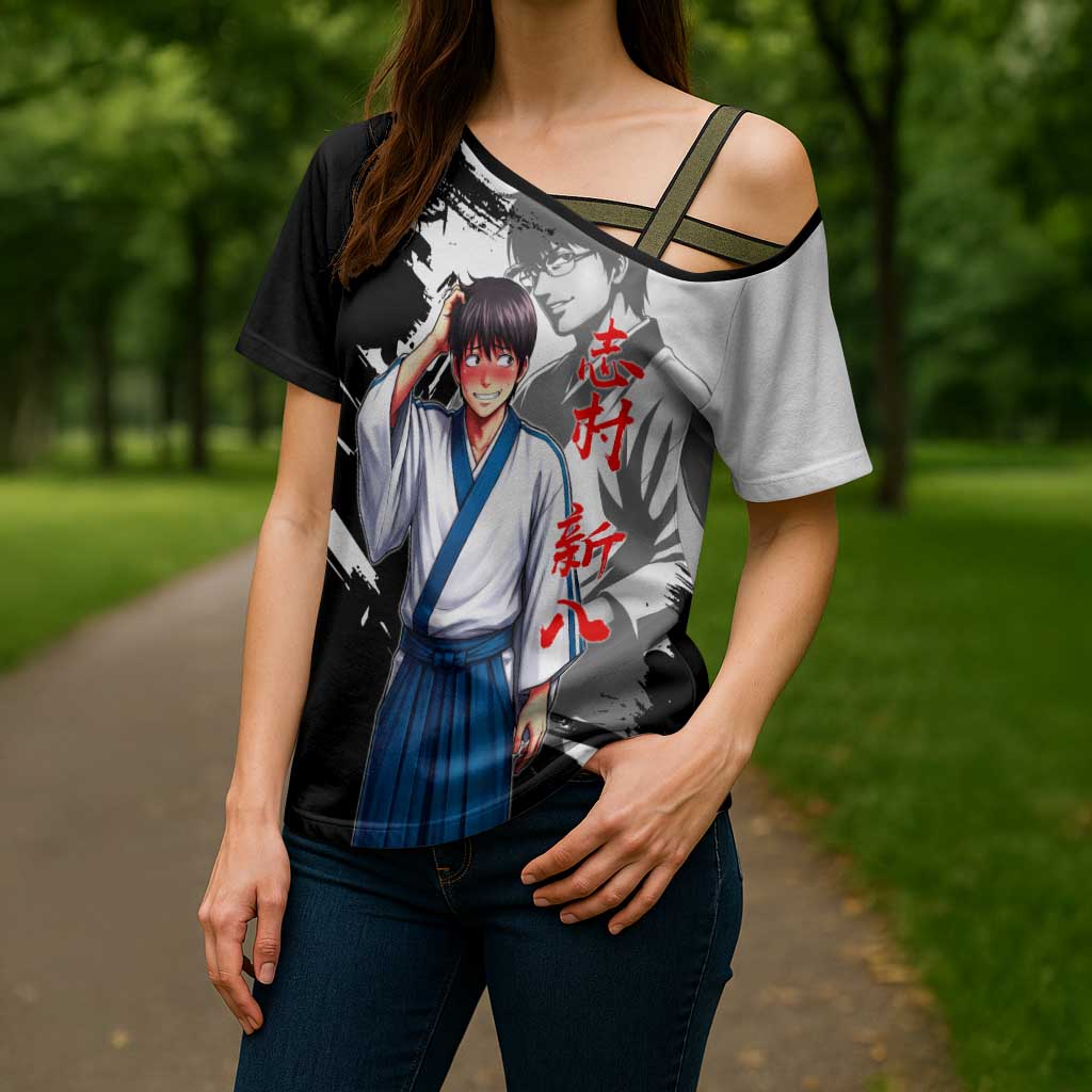 Shinpachi Shimura Cross Shoulder Shirt Classic Comedy Samurai Ink Style