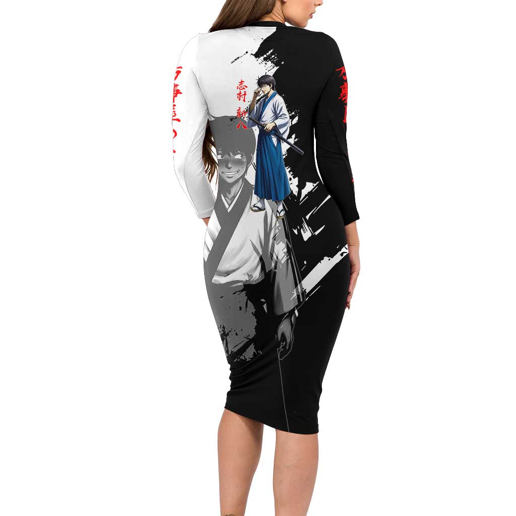 Shinpachi Shimura Family Matching Long Sleeve Bodycon Dress and Hawaiian Shirt Classic Comedy Samurai Ink Style