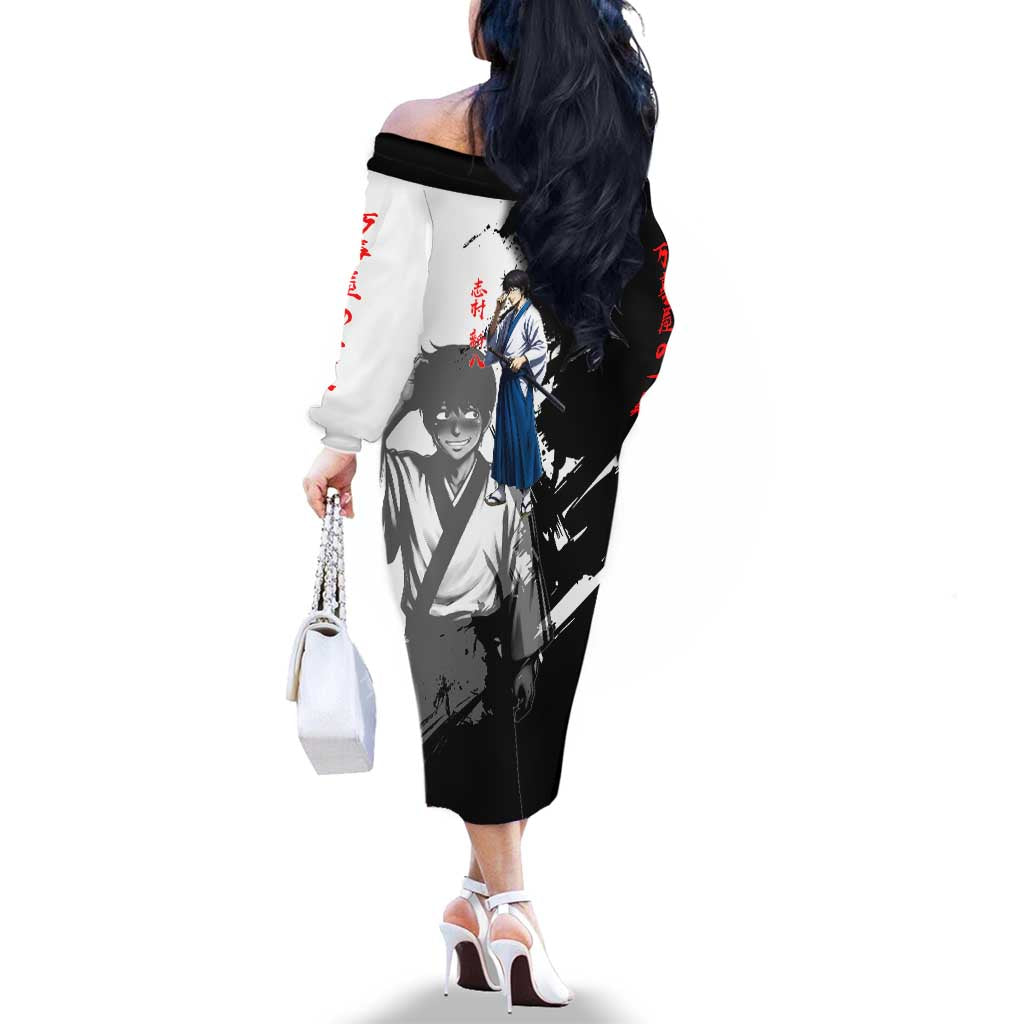 Shinpachi Shimura Family Matching Off The Shoulder Long Sleeve Dress and Hawaiian Shirt Classic Comedy Samurai Ink Style