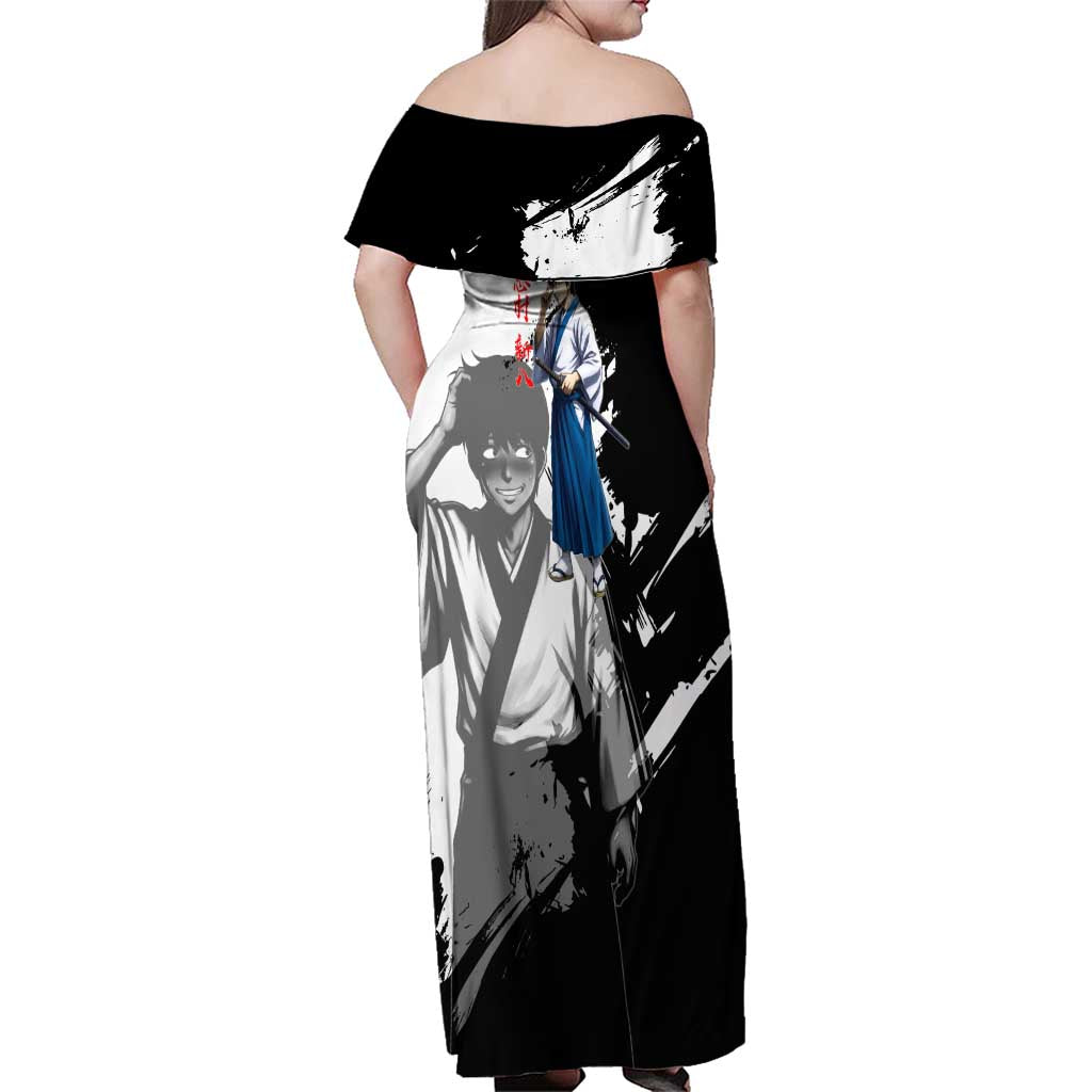 Shinpachi Shimura Family Matching Off Shoulder Maxi Dress and Hawaiian Shirt Classic Comedy Samurai Ink Style