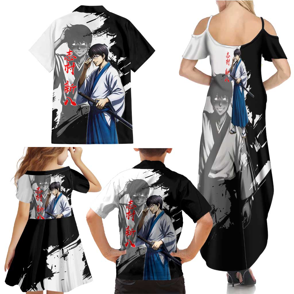 Shinpachi Shimura Family Matching Summer Maxi Dress and Hawaiian Shirt Classic Comedy Samurai Ink Style