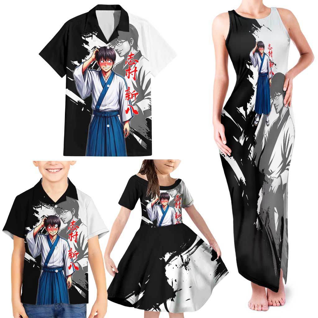 Shinpachi Shimura Family Matching Tank Maxi Dress and Hawaiian Shirt Classic Comedy Samurai Ink Style