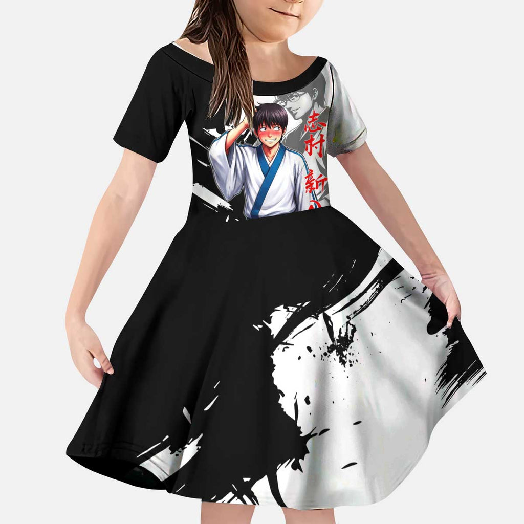 Shinpachi Shimura Kid Short Sleeve Dress Classic Comedy Samurai Ink Style