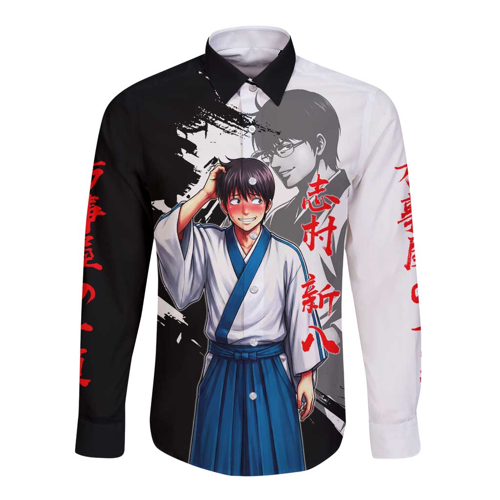 Shinpachi Shimura Long Sleeve Button Shirt Classic Comedy Samurai Ink Style