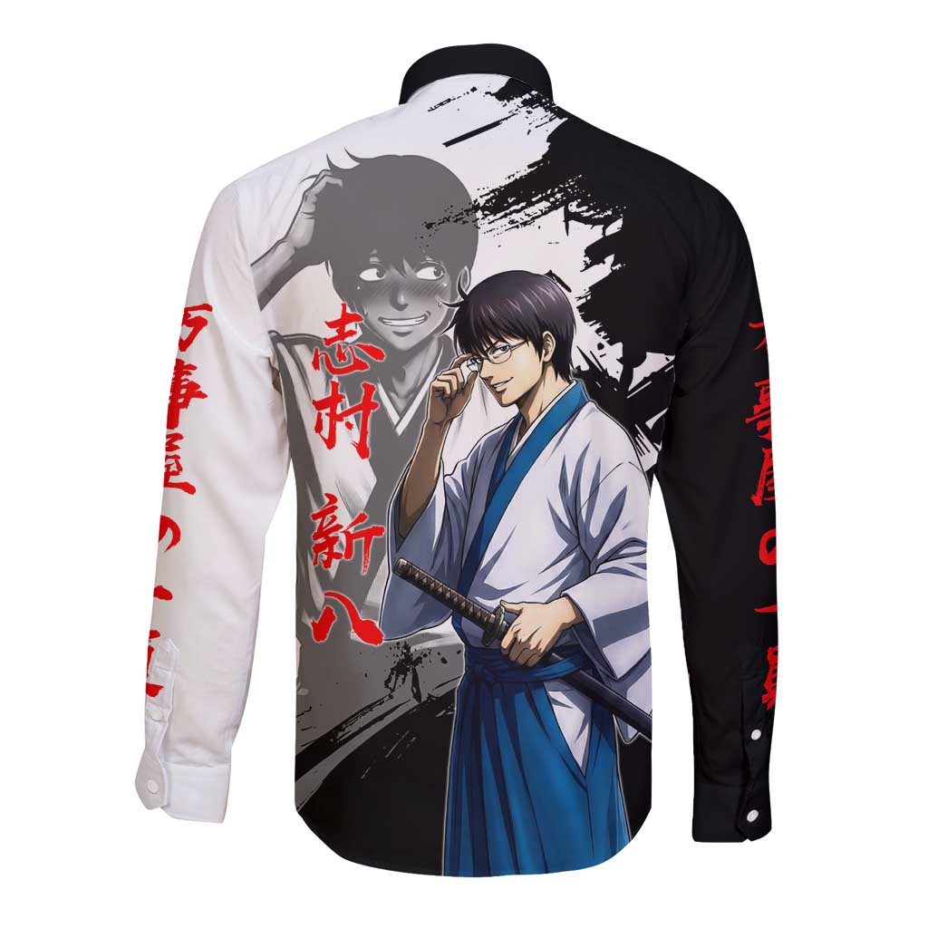 Shinpachi Shimura Long Sleeve Button Shirt Classic Comedy Samurai Ink Style