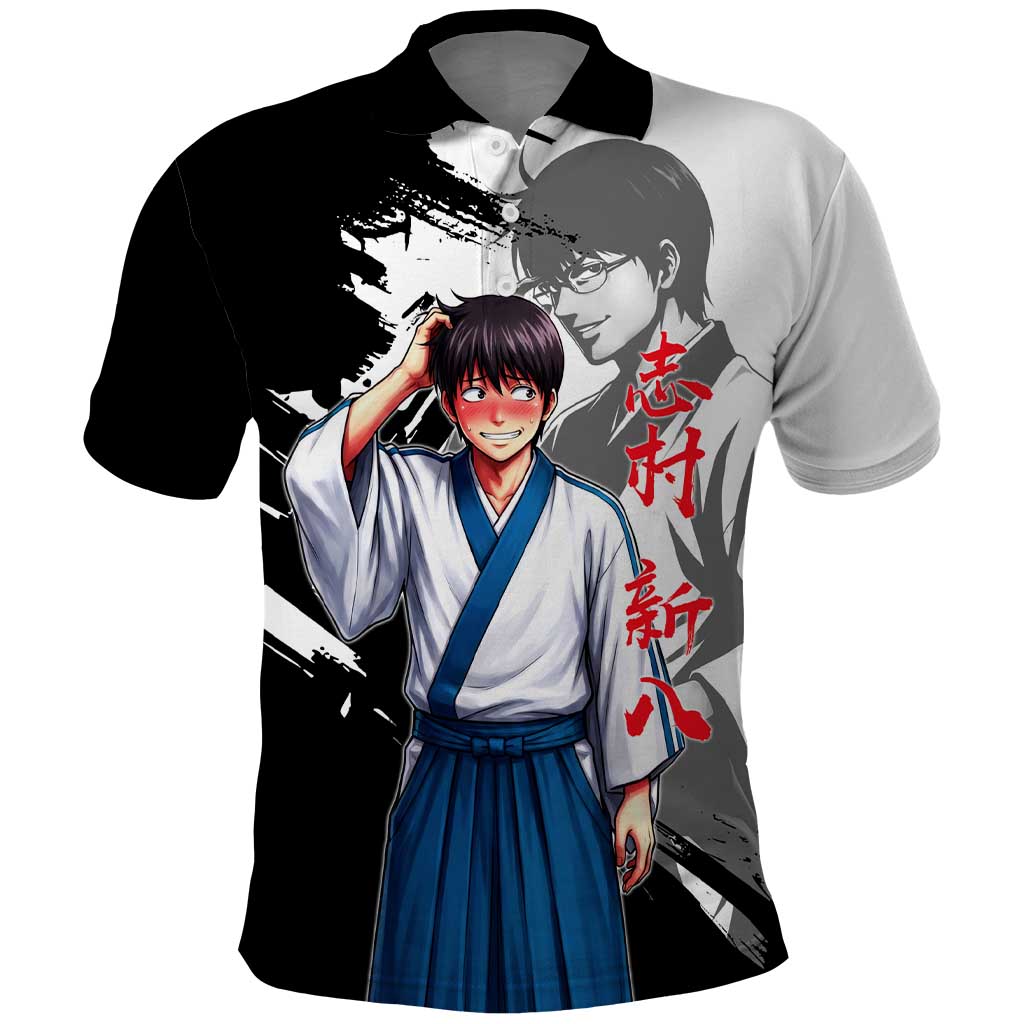 Shinpachi Shimura Polo Shirt Classic Comedy Samurai Ink Style
