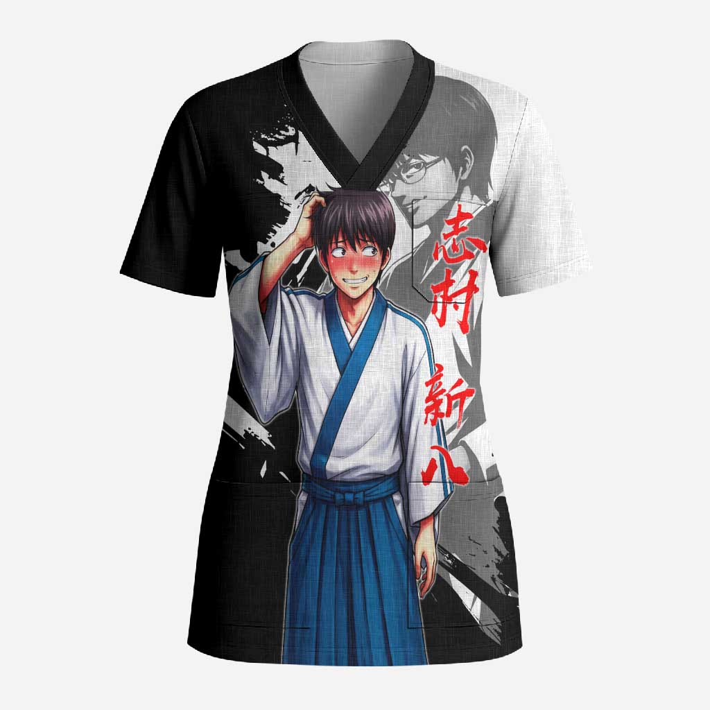 Shinpachi Shimura Scrub Top Classic Comedy Samurai Ink Style