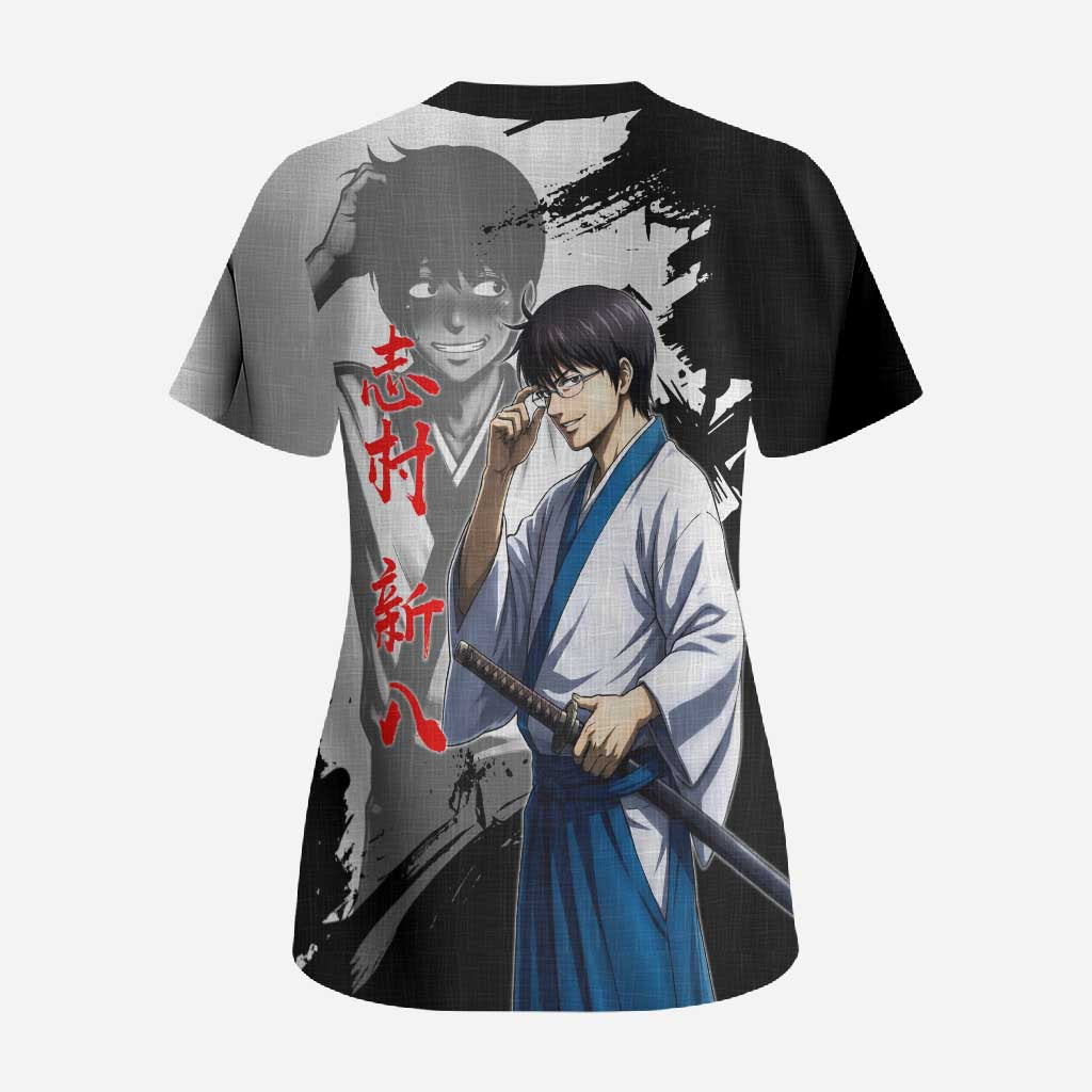 Shinpachi Shimura Scrub Top Classic Comedy Samurai Ink Style