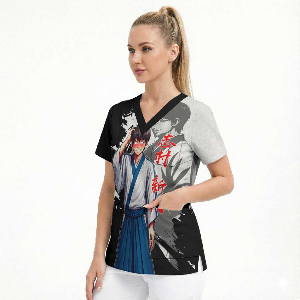 Shinpachi Shimura Scrub Top Classic Comedy Samurai Ink Style