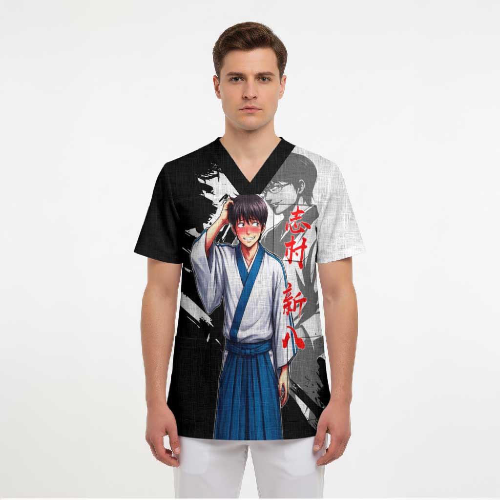 Shinpachi Shimura Scrub Top Classic Comedy Samurai Ink Style