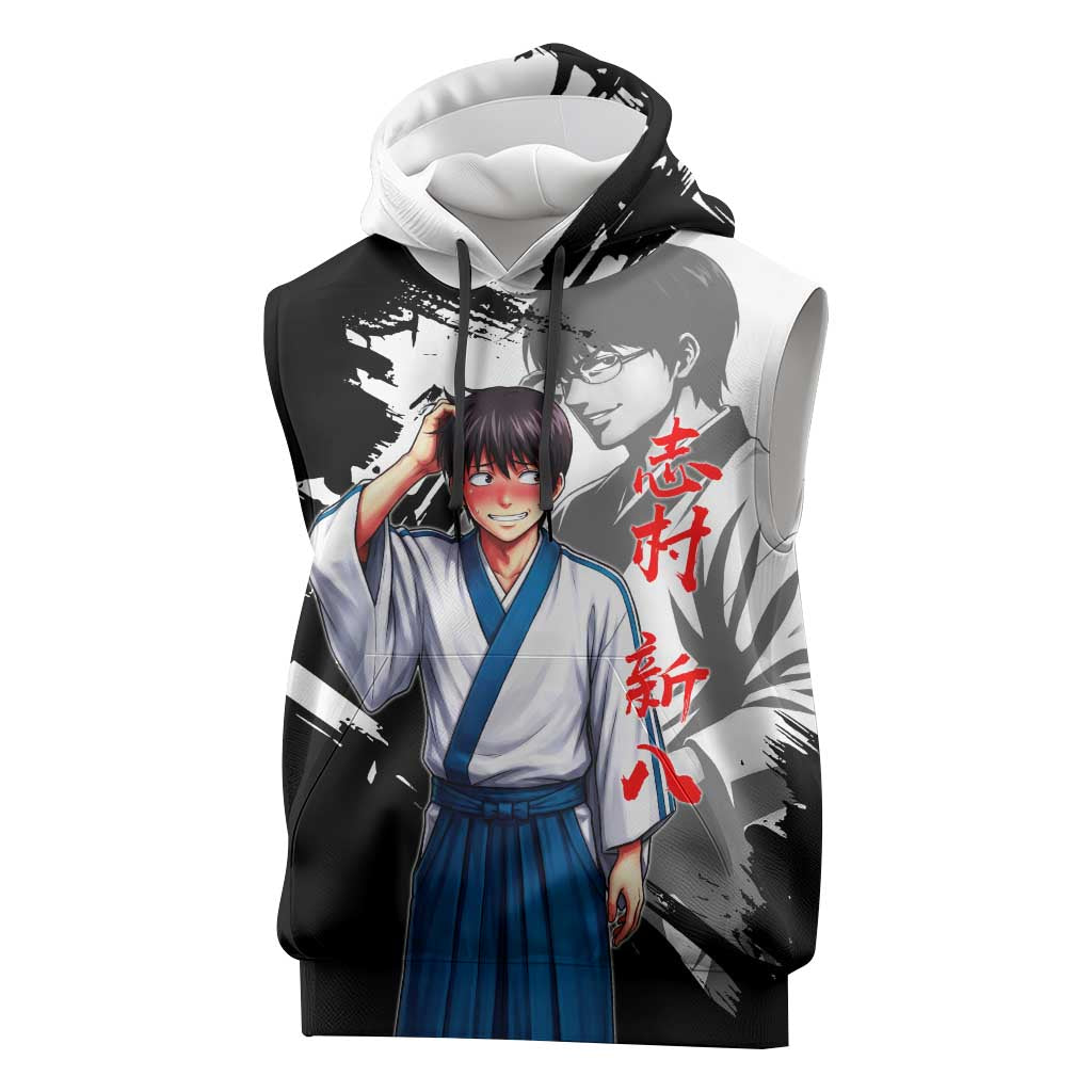 Shinpachi Shimura Sleeveless Hoodie Classic Comedy Samurai Ink Style