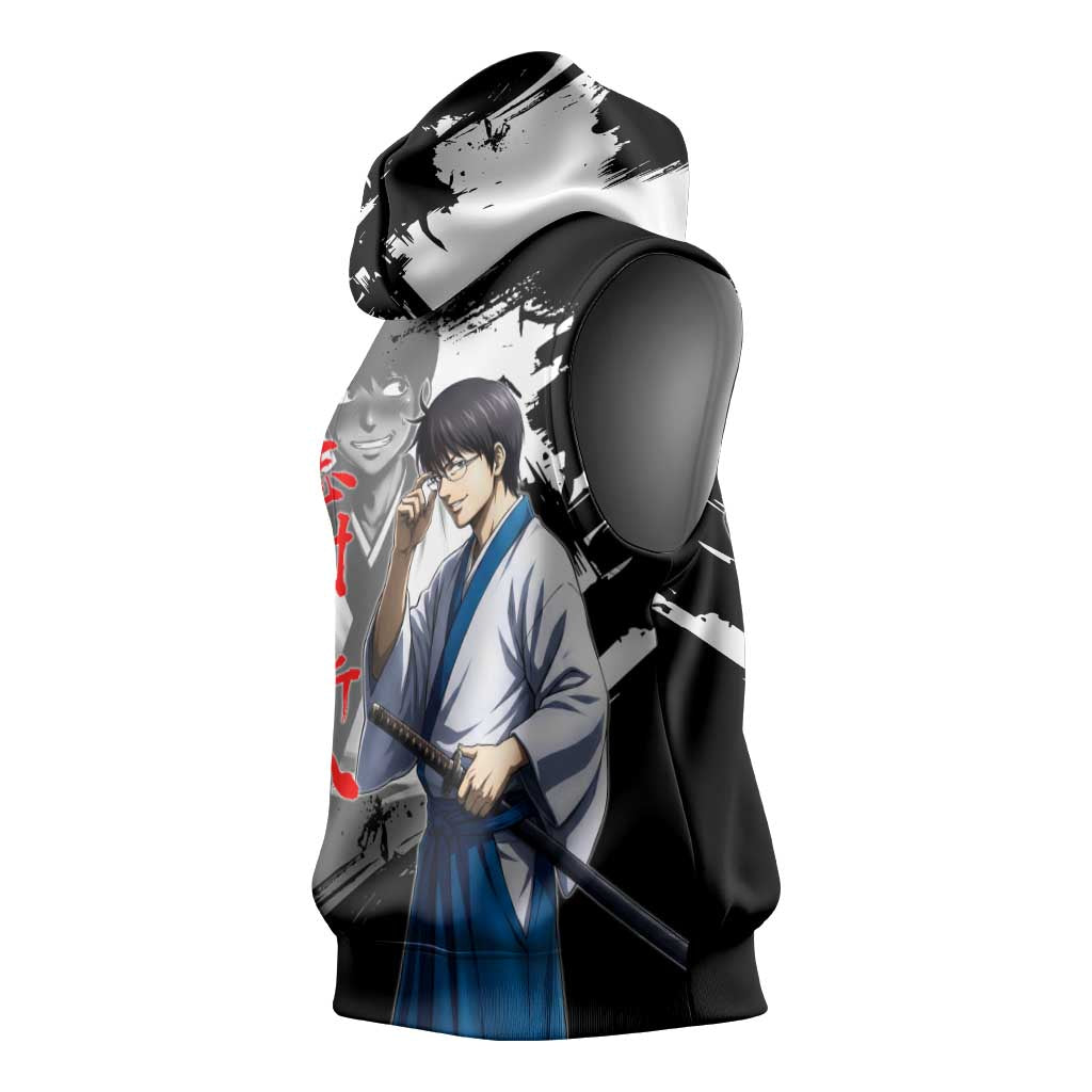 Shinpachi Shimura Sleeveless Hoodie Classic Comedy Samurai Ink Style
