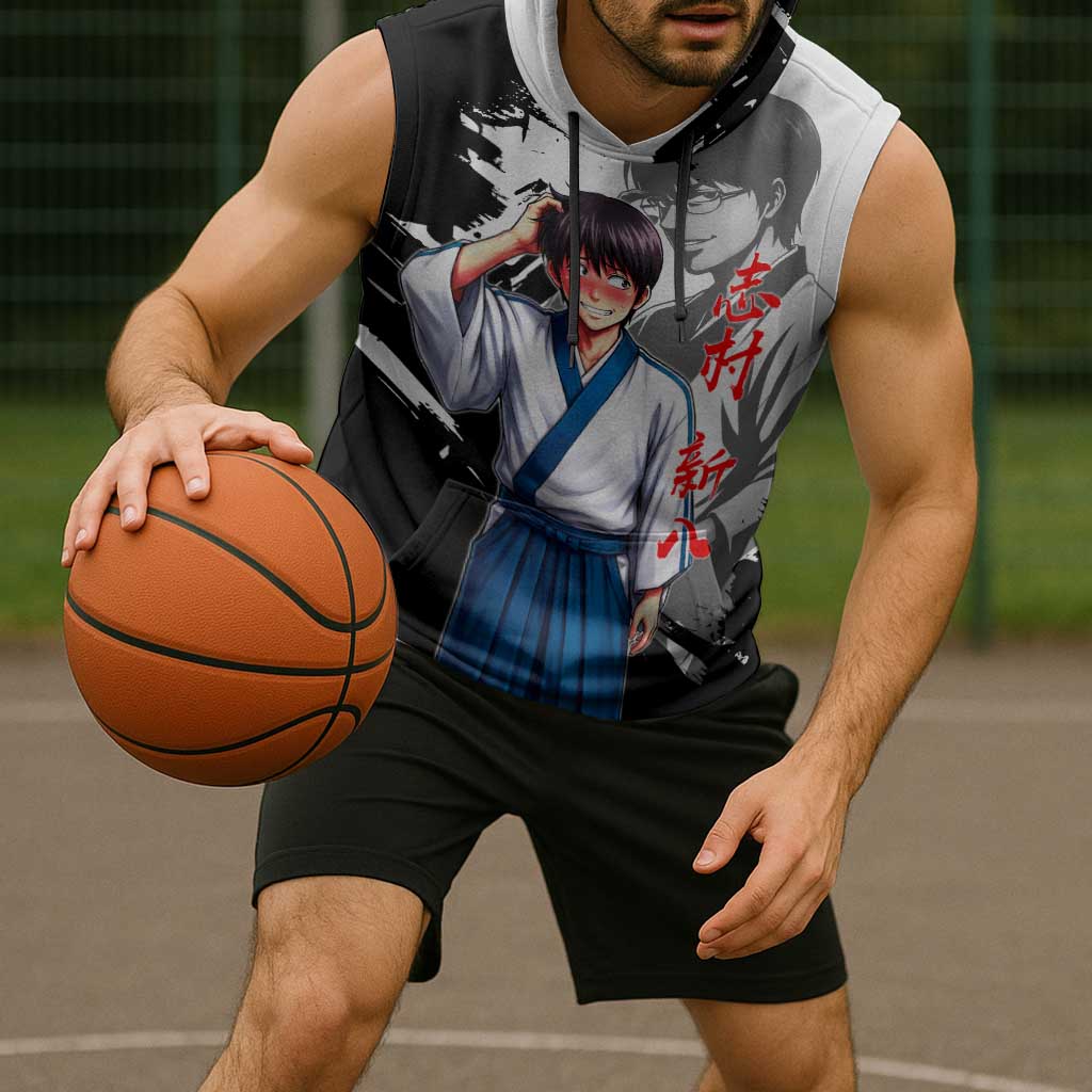 Shinpachi Shimura Sleeveless Hoodie Classic Comedy Samurai Ink Style
